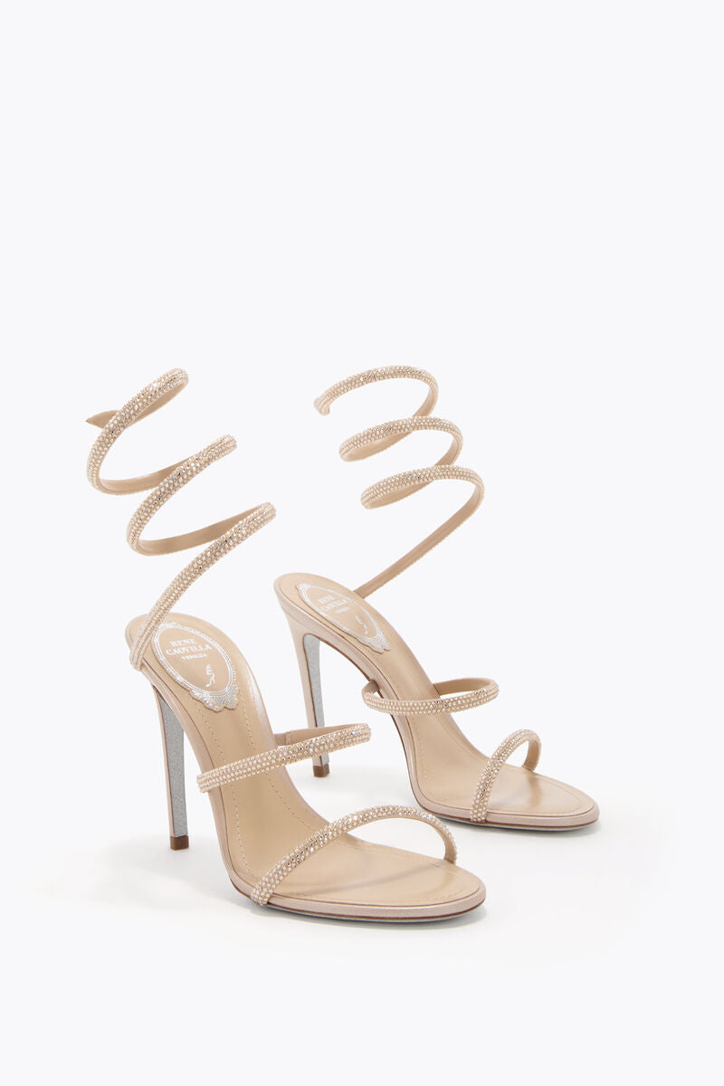Rene Caovilla Crystal Spiral Strap Stiletto Heels