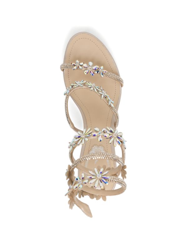 Rene Caovilla Floral Crystal Wedge Sandals