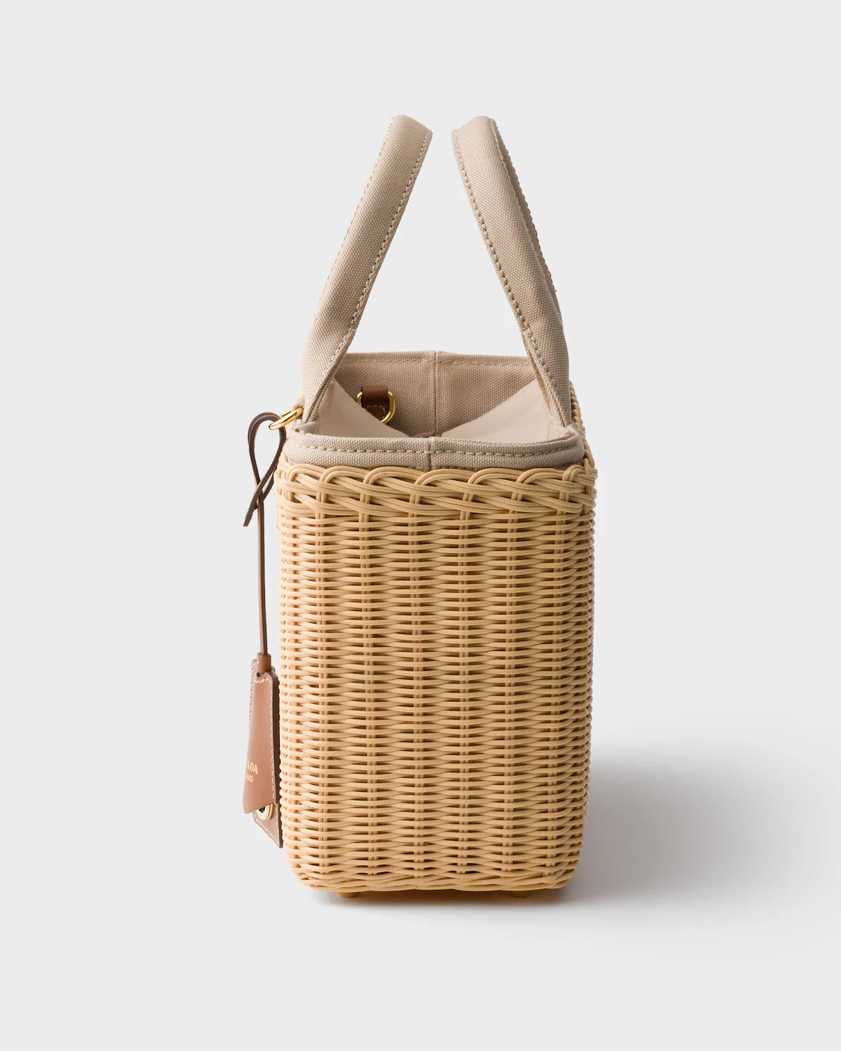 Medium wicker and canvas tote bag