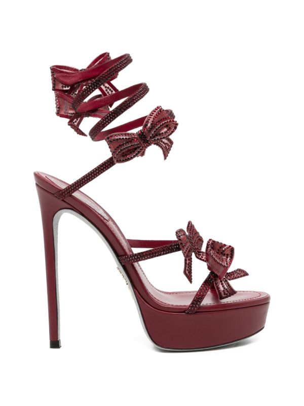 Rene Caovilla Crystal Bow Spiral Platform Heel