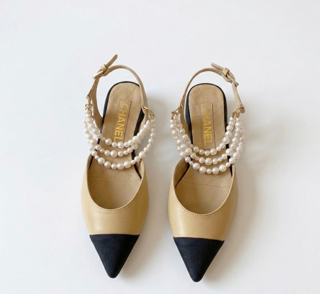 Chanel Pearl Slingback Cap-Toe Heels