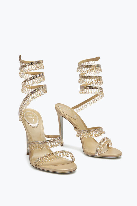 Rene Caovilla Crystal Fringe Spiral Wrap Heels