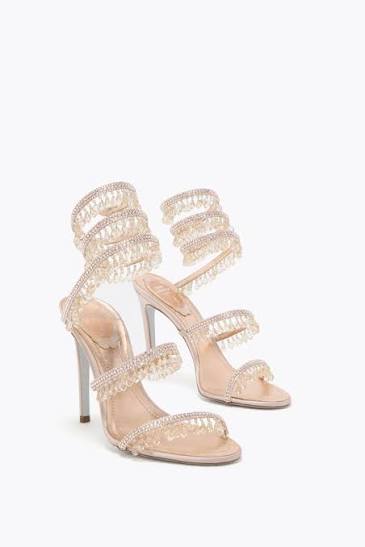 Rene Caovilla Crystal Fringe Spiral Wrap Heels