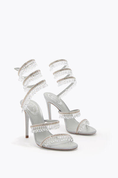 Rene Caovilla Crystal Fringe Spiral Wrap Heels