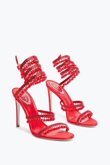 Rene Caovilla Crystal Fringe Spiral Wrap Heels
