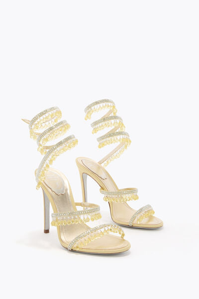 Rene Caovilla Crystal Fringe Spiral Wrap Heels