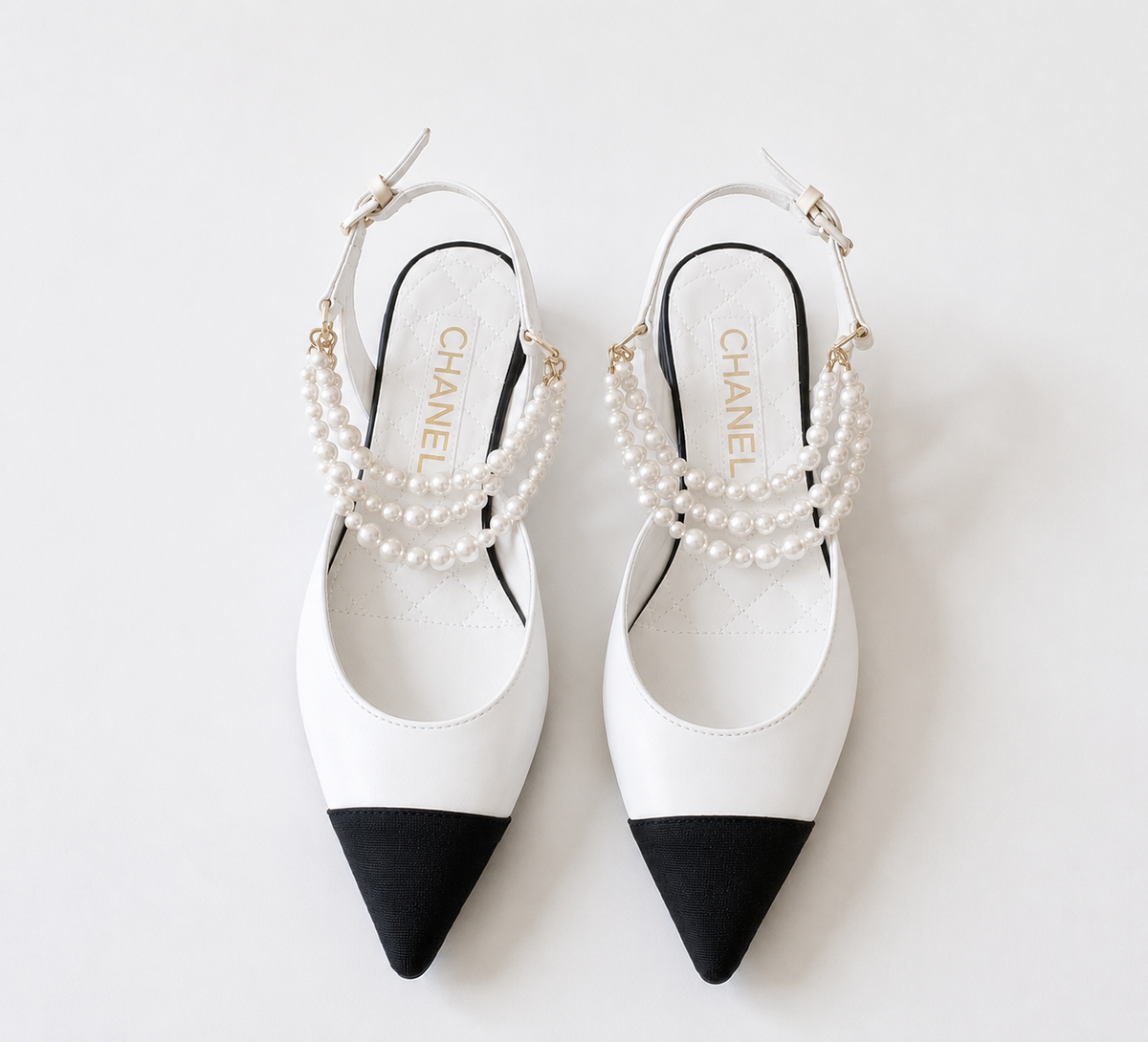 Chanel Pearl Slingback Cap-Toe Heels