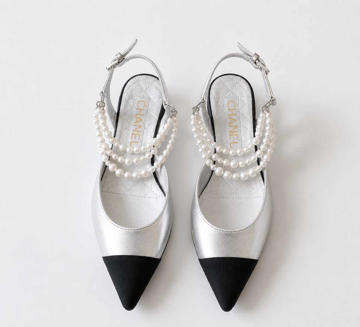 Chanel Pearl Slingback Cap-Toe Heels