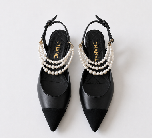 Chanel Pearl Slingback Cap-Toe Heels