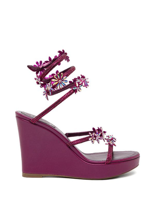 Rene Caovilla Floral Crystal Wedge Sandals