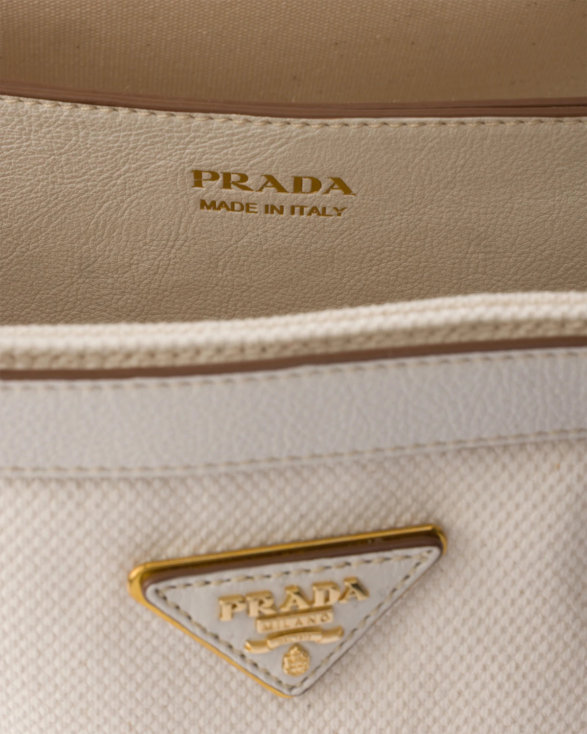 Prada Buckle medium cotton canvas and leather bag