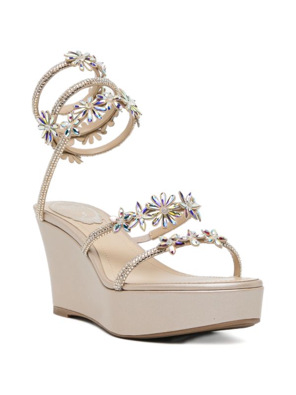 Rene Caovilla Floral Crystal Wedge Sandals