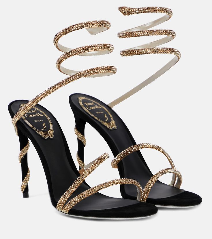 Rene Caovilla Crystal Spiral Wrap Stiletto Sandals
