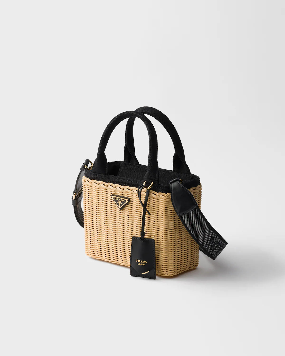 Small wicker and canvas tote bag