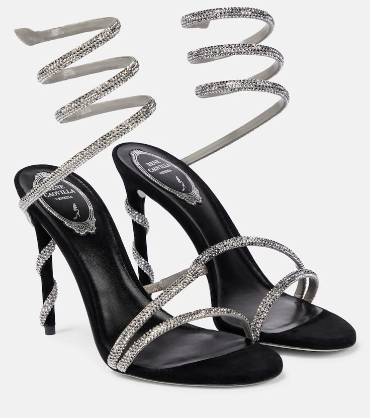 Rene Caovilla Crystal Spiral Wrap Stiletto Sandals