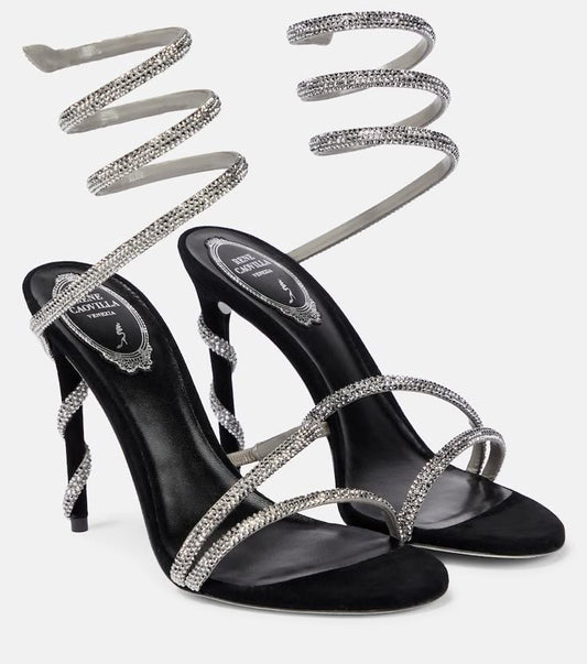 Rene Caovilla Crystal Spiral Wrap Stiletto Sandals