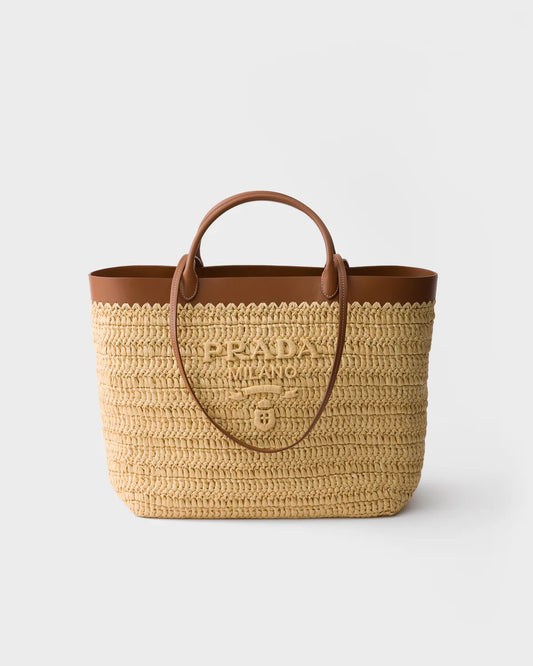 Medium crochet and leather tote bag