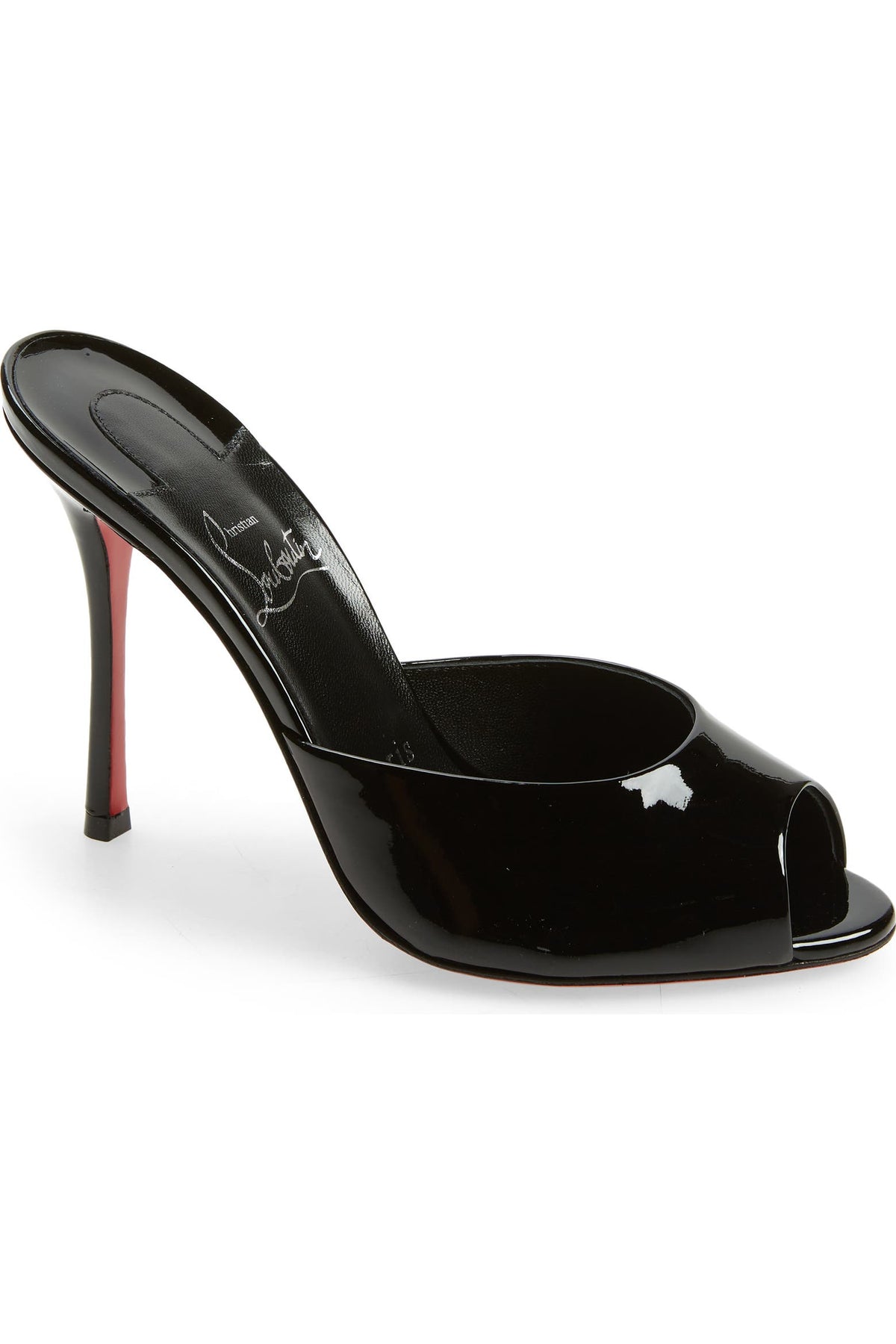 Cristian louboutin  Patent Leather Peep-Toe Mule (Red Sole Edition)