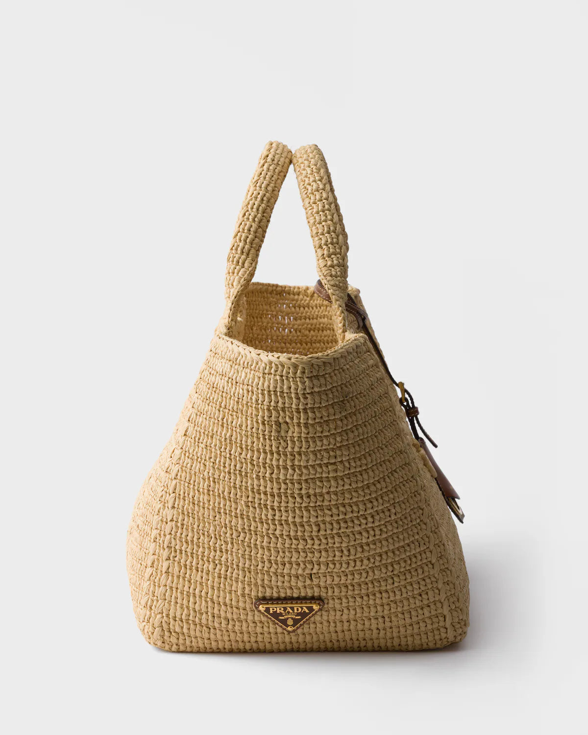 Large crochet tote bag with leather details