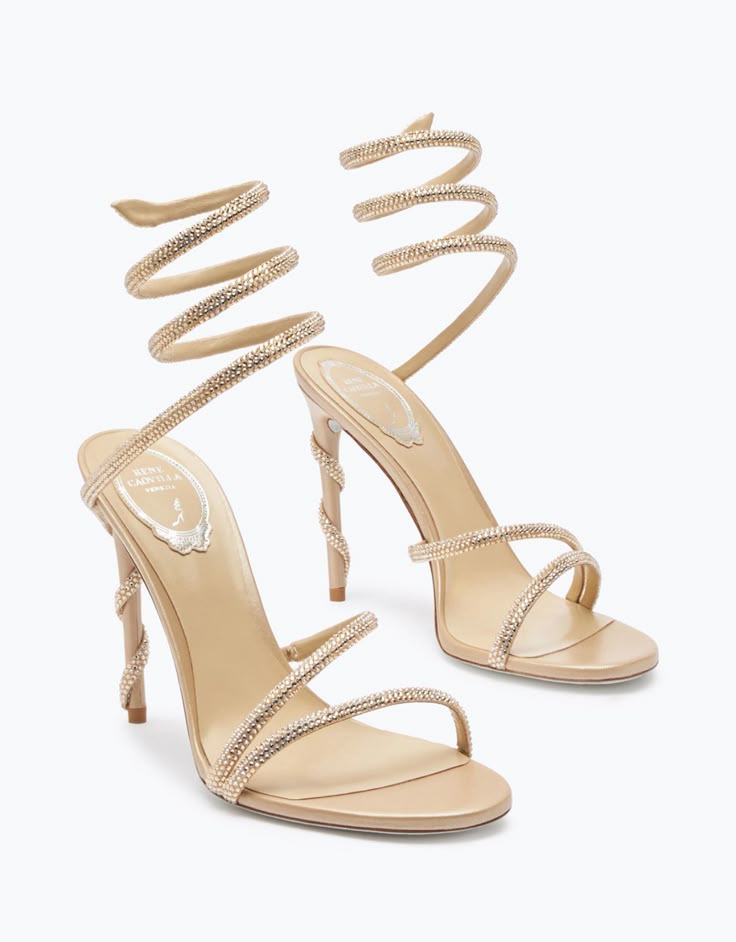 Rene Caovilla Crystal Spiral Wrap Stiletto Sandals