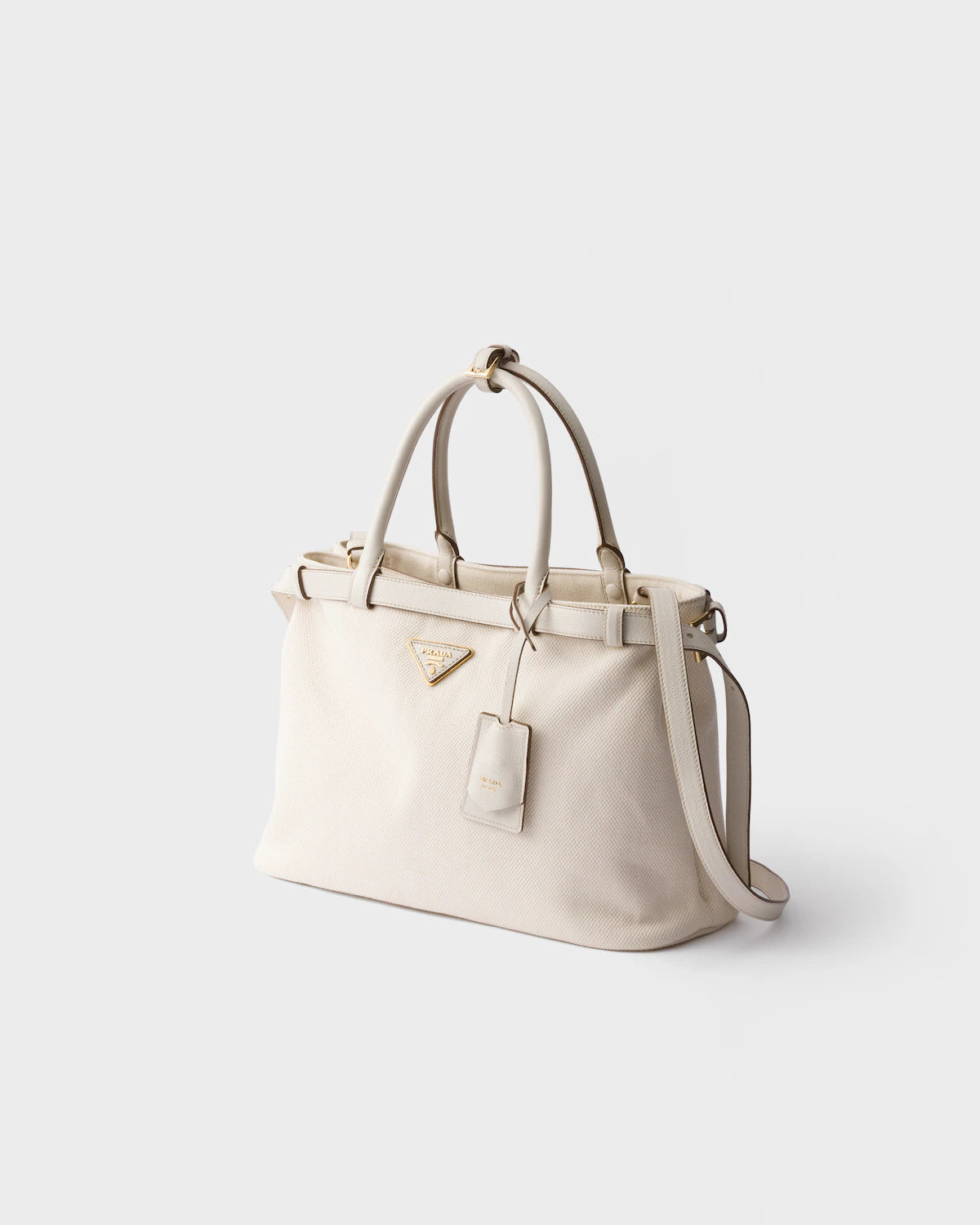 Prada Buckle medium cotton canvas and leather bag