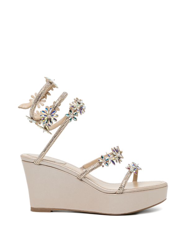 Rene Caovilla Floral Crystal Wedge Sandals