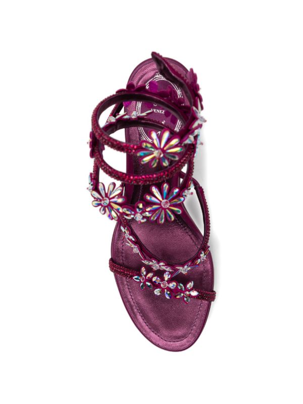 Rene Caovilla Floral Crystal Wedge Sandals