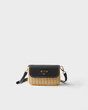 Small wicker and leather shoulder bag