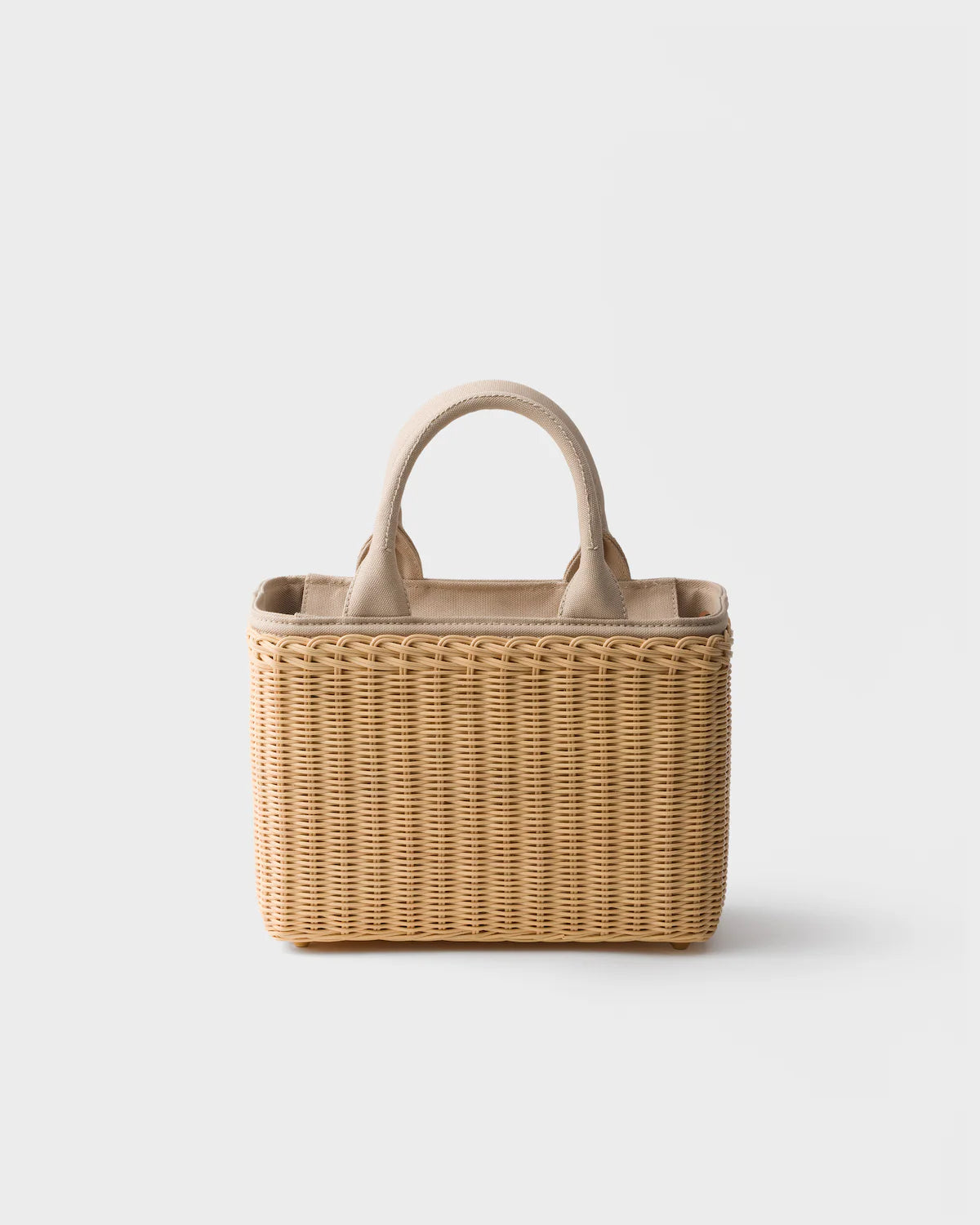 Medium wicker and canvas tote bag