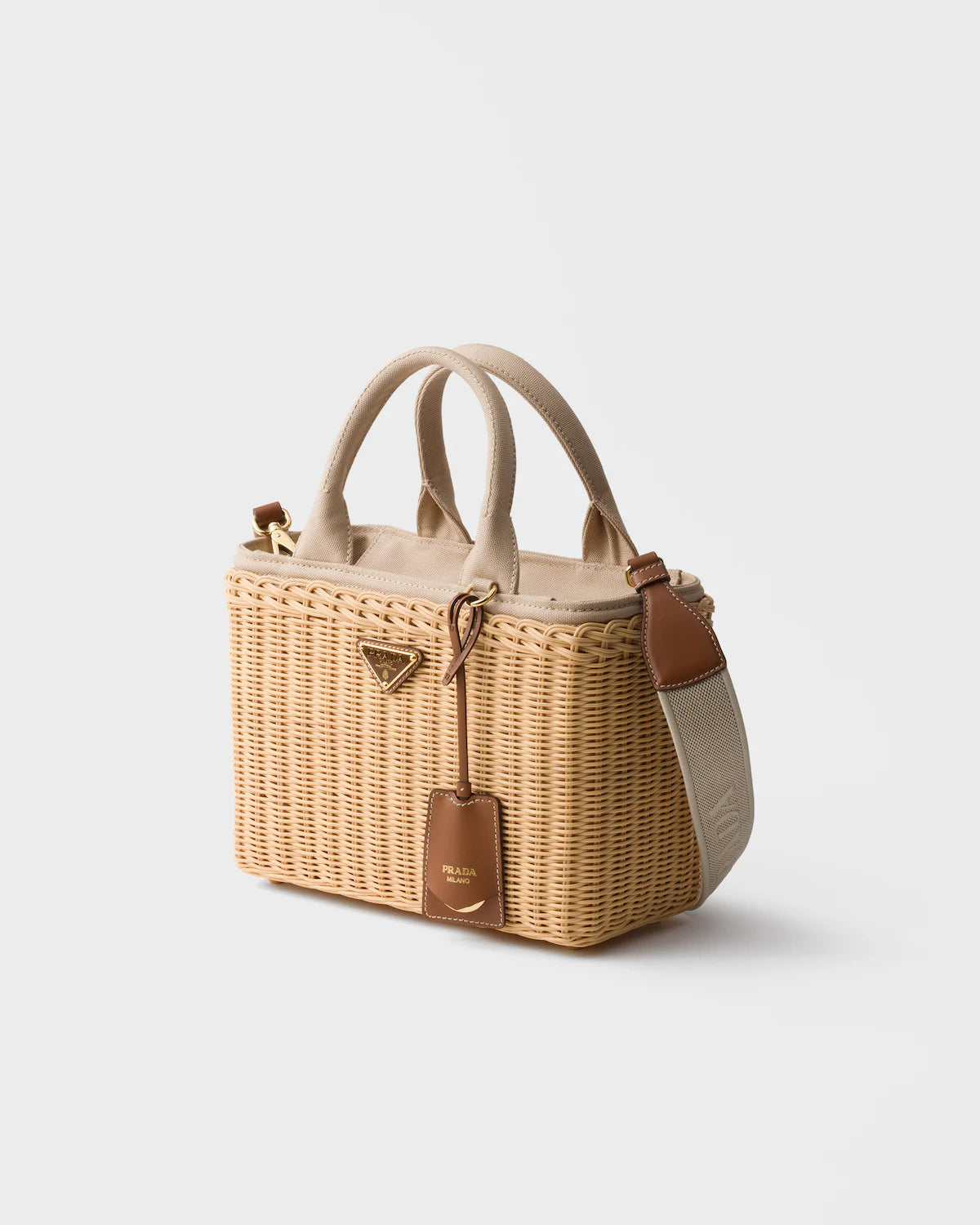 Medium wicker and canvas tote bag