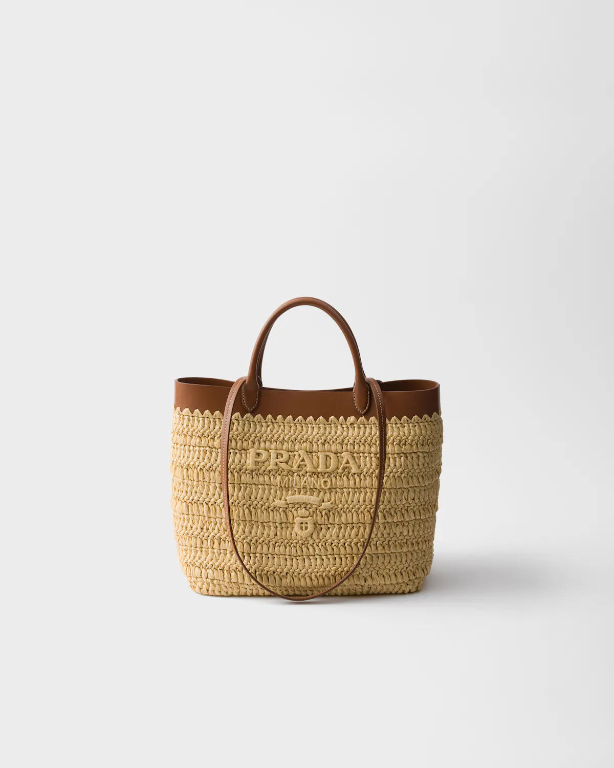 Small crochet and leather tote bag