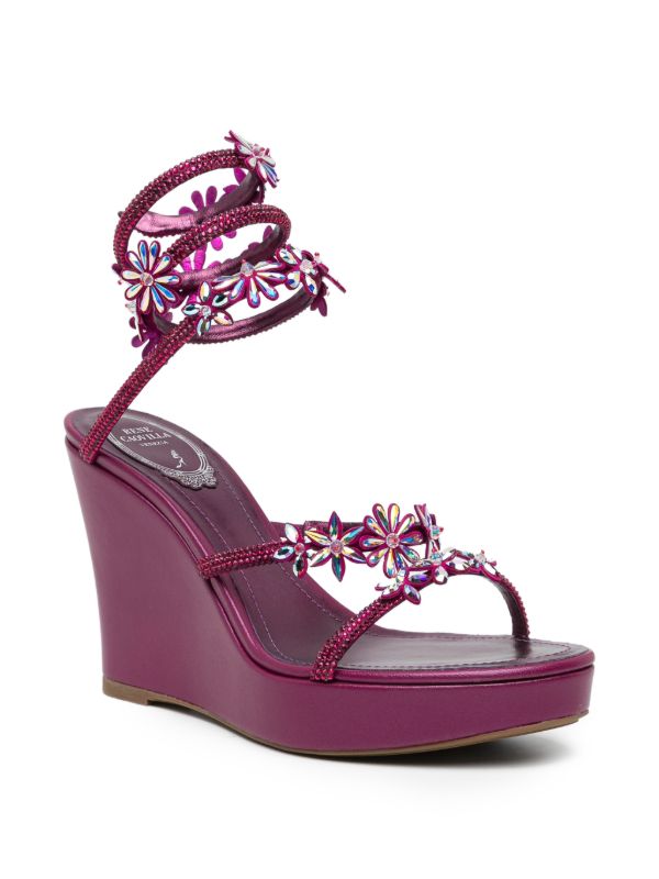 Rene Caovilla Floral Crystal Wedge Sandals
